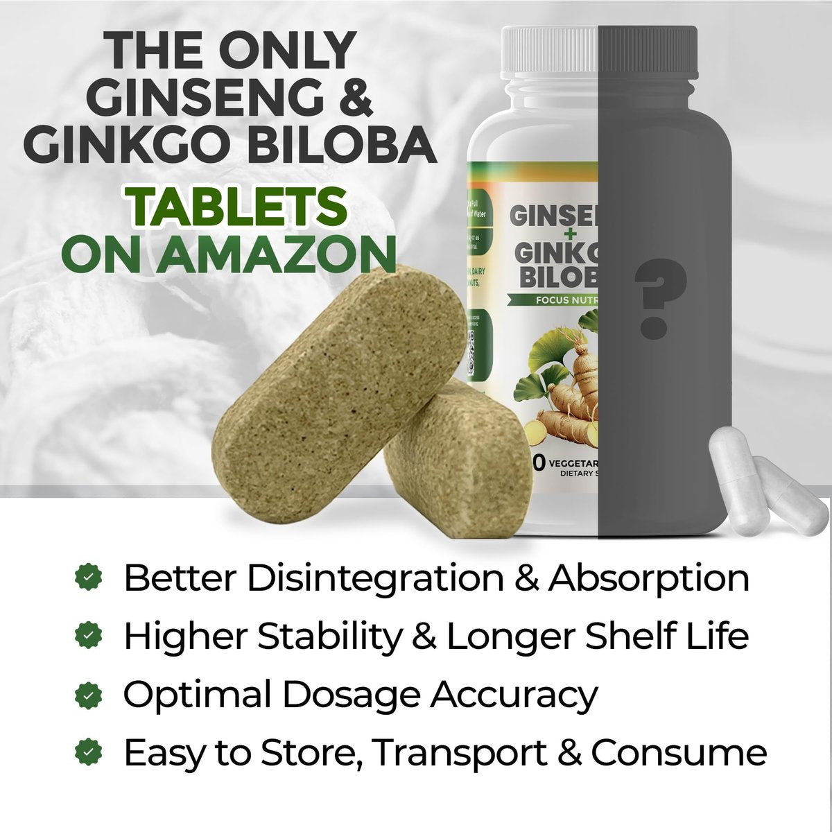 GreeNatr Ginko Biloba & Panax Ginseng Supplement - Red Ginseng Brain Supplement for Memory and Focus - Ginkgo Biloba Supplements for Good Vision, Immune System and Improved Blood Flow - 120 Tablets - görsel 8