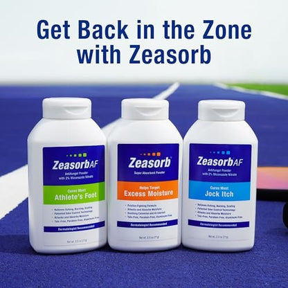 Zeasorb Super Absorbent AF Powder with Patented Odor Control Technology, 2% Miconazole Nitrate and Soothing Aloe, Talc-Free, 2.5 oz Bottle