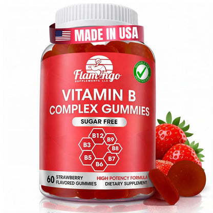 Sugar Free Vitamin B Complex Gummies - Vitamin B12, B7, B6, B3 (Niacin), B5, B8, B9 (Folate)- Third Party Tested- Prenatal, Vegan Diet, Older Adults - B Complex Vitamin Supplement- 60 Gummy Bottle