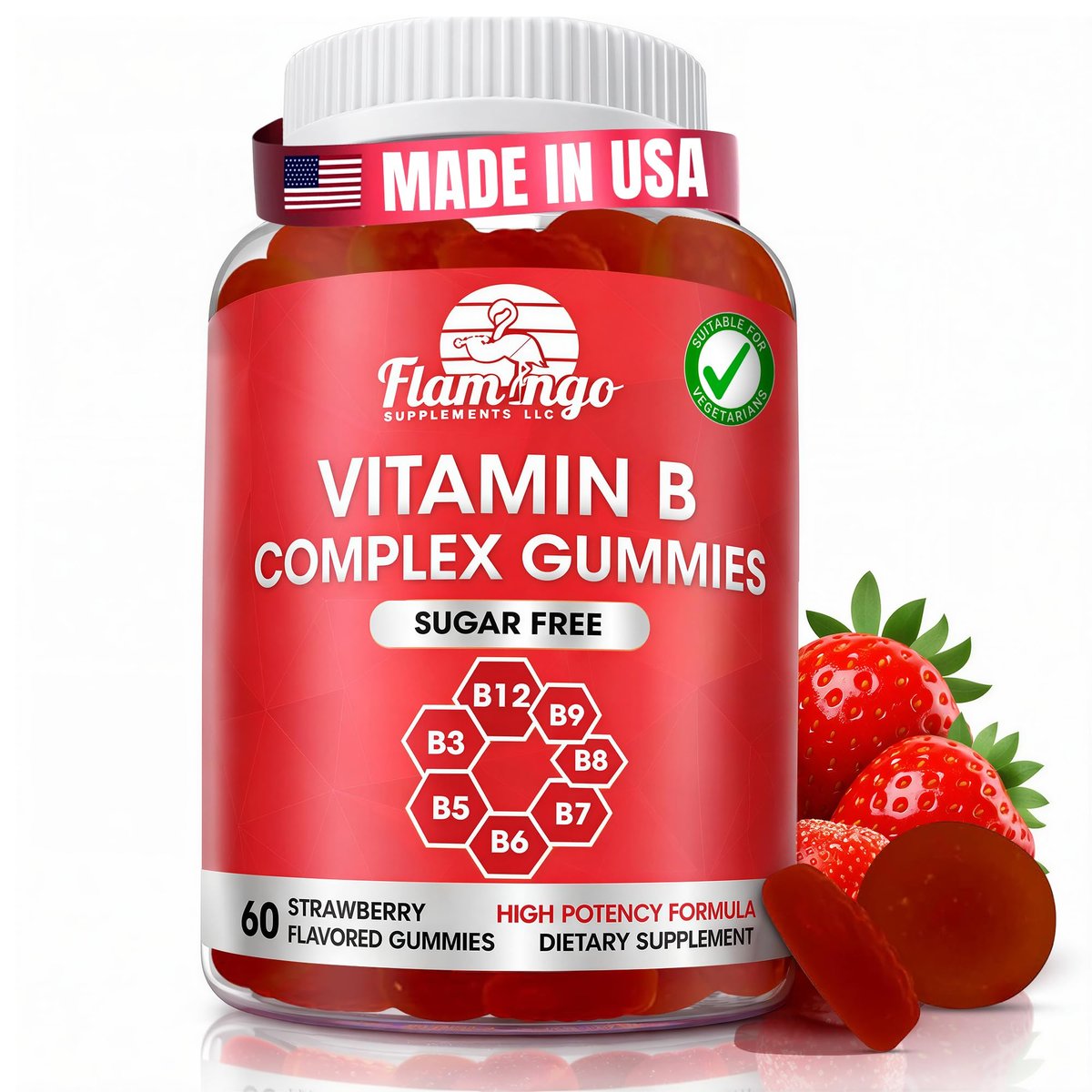 Sugar Free Vitamin B Complex Gummies - Vitamin B12, B7, B6, B3 (Niacin), B5, B8, B9 (Folate)- Third Party Tested- Prenatal, Vegan Diet, Older Adults - B Complex Vitamin Supplement- 60 Gummy Bottle - görsel 12