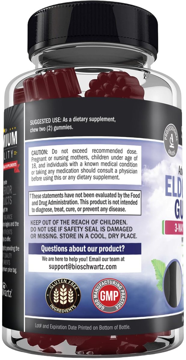 BioSchwartz Elderberry Gummies with Zinc and Vitamin C - Natural Immune Support for Adults & Kids - Black Sambucus Elderberries - Third-Party Tested, Non-GMO, Vegan Multimineral Supplement, 60 Count - görsel 15