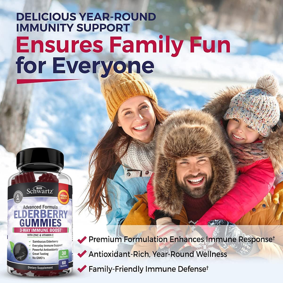BioSchwartz Elderberry Gummies with Zinc and Vitamin C - Natural Immune Support for Adults & Kids - Black Sambucus Elderberries - Third-Party Tested, Non-GMO, Vegan Multimineral Supplement, 60 Count - görsel 3