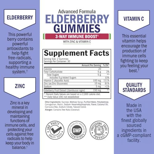 BioSchwartz Elderberry Gummies with Zinc and Vitamin C - Natural Immune Support for Adults & Kids - Black Sambucus Elderberries - Third-Party Tested, Non-GMO, Vegan Multimineral Supplement, 60 Count - görsel 10