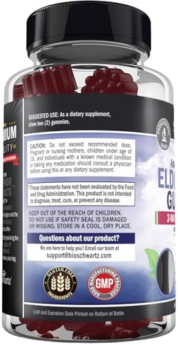 BioSchwartz Elderberry Gummies with Zinc and Vitamin C - Natural Immune Support for Adults & Kids - Black Sambucus Elderberries - Third-Party Tested, Non-GMO, Vegan Multimineral Supplement, 60 Count - görsel 16