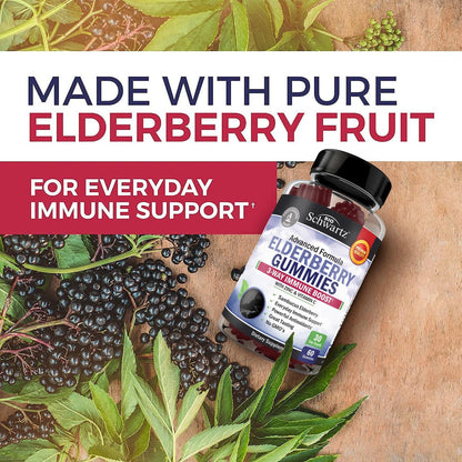BioSchwartz Elderberry Gummies with Zinc and Vitamin C - Natural Immune Support for Adults & Kids - Black Sambucus Elderberries - Third-Party Tested, Non-GMO, Vegan Multimineral Supplement, 60 Count