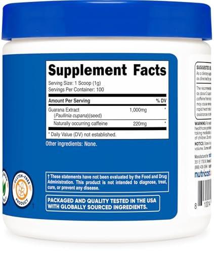 Nutricost Guarana Extract Powder 100 Grams Per Bottle - Natural Brazilian Herbal Caffeine Energizer Supplement - görsel 1