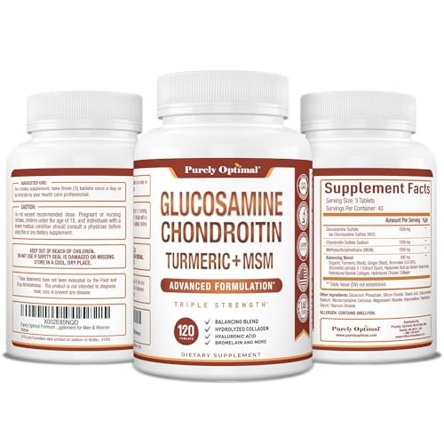 Purely Optimal Glucosamine Chondroitin MSM Supplement w/Turmeric & Boswellia - Glucosamine Sulfate Joint Supplement for Men & Women - 120 Tablets - görsel 7
