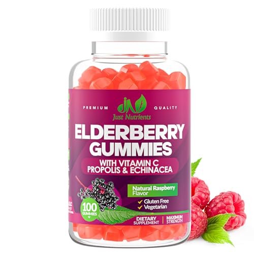 Elderberry 200mg Gummies with Vitamin C, Echinacea, Propolis (100 count) - Immune Support for Adults & Kids - Maximum Strength, Great Tasting Raspberry Flavor - Gluten-Free, Vegan - 100 Gummies - görsel 11