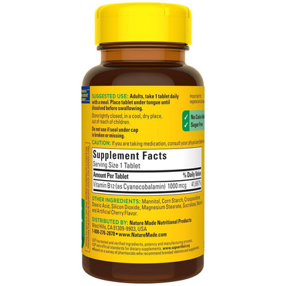 Nature Made Vitamin B12 1000 mcg, Easy to Take Vitamin B12 Sublingual Tablets for Energy Metabolism Support, 150 Sugar Free Fast Dissolve Tablets, 150 Day Supply