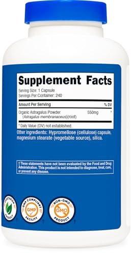 Nutricost Astragalus Capsules 550mg, 240 Vegetarian Capsules - Non-GMO and Gluten Free