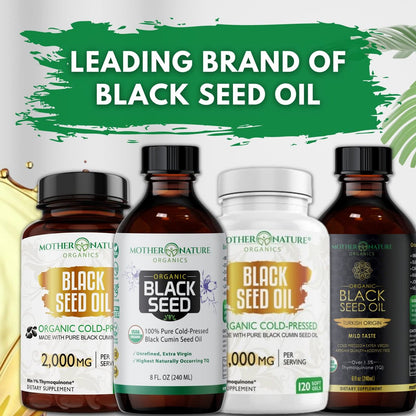 Black Seed Oil Capsules 2000mg Per Serving, Organic Cold Pressed Black Cumin, High TQ, Immune & Joint Support, 60 Count (1 Month Supply)