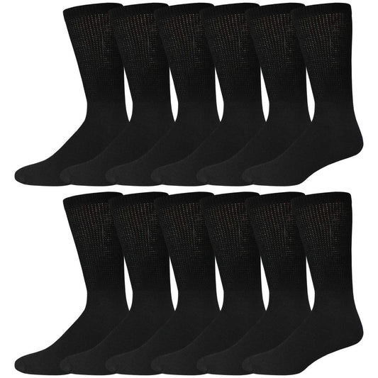 12 Pairs of Cotton Diabetic Neuropathy Crew Socks (10-13, Fits Men's Shoe Size 9-12, Black)