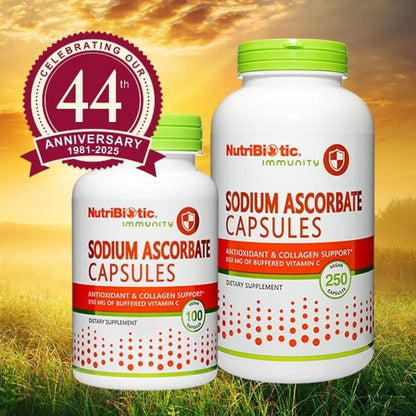 NutriBiotic - Sodium Ascorbate Buffered Vitamin C Capsules, 100 Ct | Vegan, Non-Acidic & Easier on Digestion Than Ascorbic Acid | Essential Immune Support & Antioxidant Supplement | Gluten & GMO Free