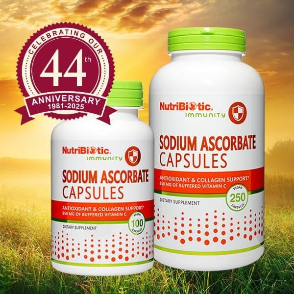NutriBiotic - Sodium Ascorbate Buffered Vitamin C Capsules, 100 Ct | Vegan, Non-Acidic & Easier on Digestion Than Ascorbic Acid | Essential Immune Support & Antioxidant Supplement | Gluten & GMO Free - görsel 9