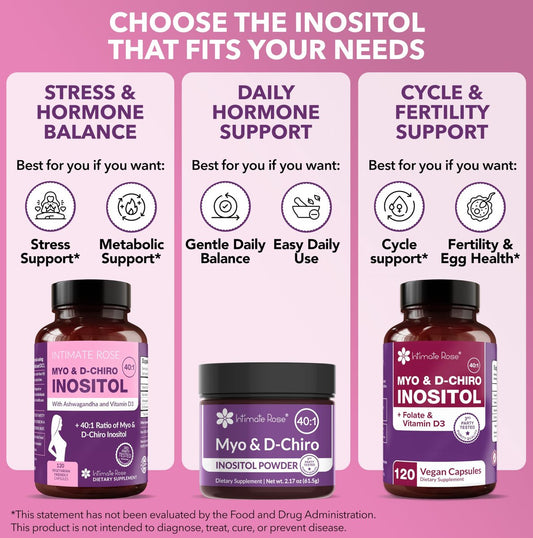 Intimate Rose Myo-Inositol & D-Chiro Inositol Supplement for Women - Hormone Balance & Ovarian Support - Ideal 40:1 Ratio, Vitamin D3 + Ashwagandha