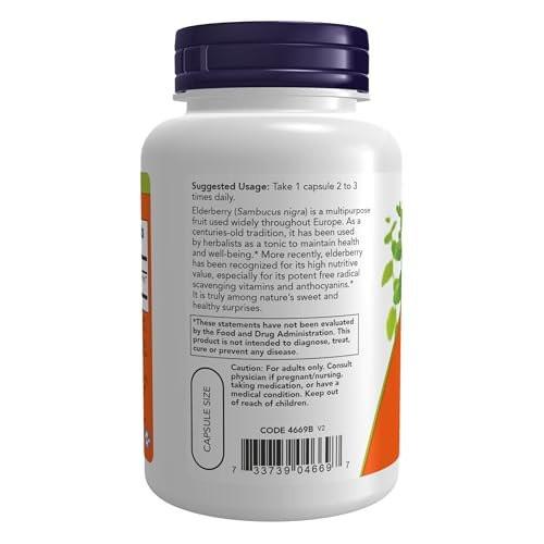 NOW Foods Supplements, Elderberry (Sambucus nigra) 500 mg, 10:1 Concentrate, 120 Veg Capsules - görsel 4