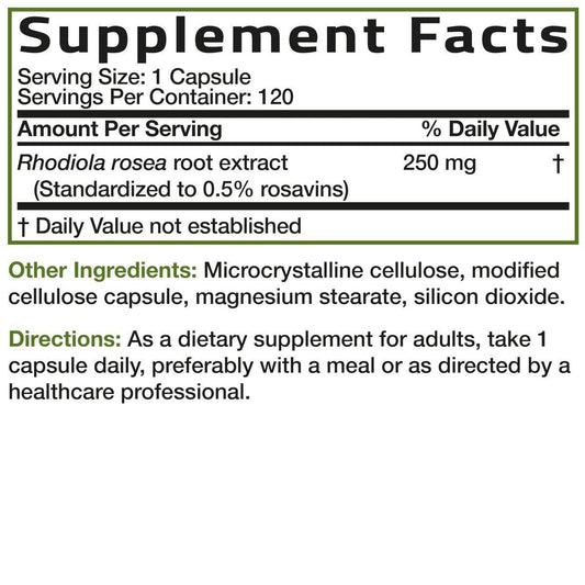 Bronson Rhodiola Rosea Vegetarian Capsules - Adaptogenic Herb - Brain, Stress & Mood Support - Non-GMO, 120 Count