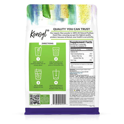 Konsyl USDA Organic Psyllium Husk Powder - 12oz, 60 Servings, Natural Unflavored Soluble Dietary Fiber Supplement - Fiber Prebiotic for Digestive Support and Gut Health - Sugar Free, Keto & Vegan