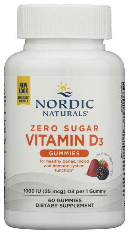 Nordic Naturals Zero Sugar Vitamin D3 Gummies, Wild Berry - 60 Gummies - 1000 IU Vitamin D3 - Great Taste - Healthy Bones, Mood & Immune System Function - Non-GMO - 60 Servings
