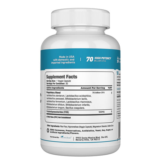 Nature's Base Probiotics 70 Billion CFU - 10 Strains Including Lactobacillus Plantarum & Lactobacillus Acidophilus Probiotic - Prebiotics for Women & Men's Digestive Health - 30 Capsules