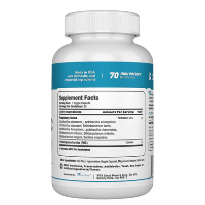 Nature's Base Probiotics 70 Billion CFU - 10 Strains Including Lactobacillus Plantarum & Lactobacillus Acidophilus Probiotic - Prebiotics for Women & Men's Digestive Health - 30 Capsules