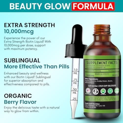 Vitboost Liquid Biotin Drops 10,000mcg with Organic Berry Flavor - Extra Strength Vegan Formula for Men and Women - Biotin Liquid for Hair Growth, Supports Strong Nails and Healthy Skin | 60 Servings - görsel 12