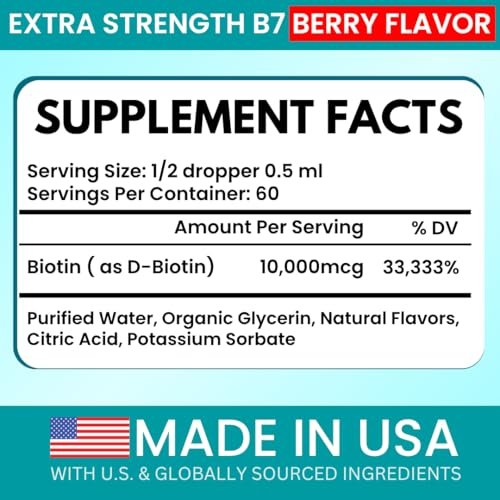 Vitboost Liquid Biotin Drops 10,000mcg with Organic Berry Flavor - Extra Strength Vegan Formula for Men and Women - Biotin Liquid for Hair Growth, Supports Strong Nails and Healthy Skin | 60 Servings - görsel 4