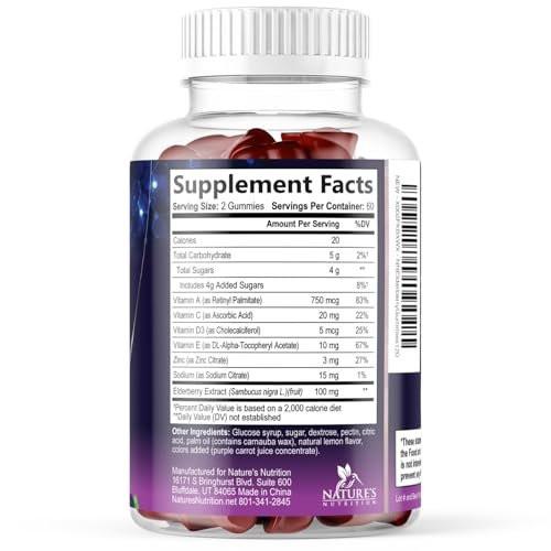 Elderberry Gummies - 3X Strength Black Elderberry Immune Support Gummy with Vitamin C, D3 and Zinc for Kids & Adults, Immune Health Support Supplement Gummy, Black Elder Berry Vitamins - 120 Gummies - görsel 1