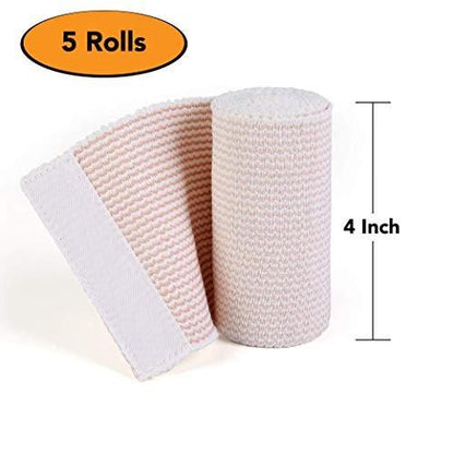 Hospora Thick Latex-Free Compression Cotton Elastic Bandage (4 inches, 5 Rolls)