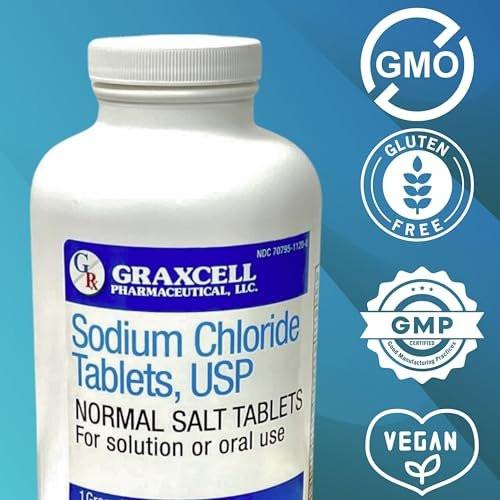 Sodium Chloride Tablets 1gm | Electrolyte Salt for POTS Syndrome and Dysautonomia Support | Rapid Rehydration | 15.4gr. | 300 Count | Made in The USA - görsel 1