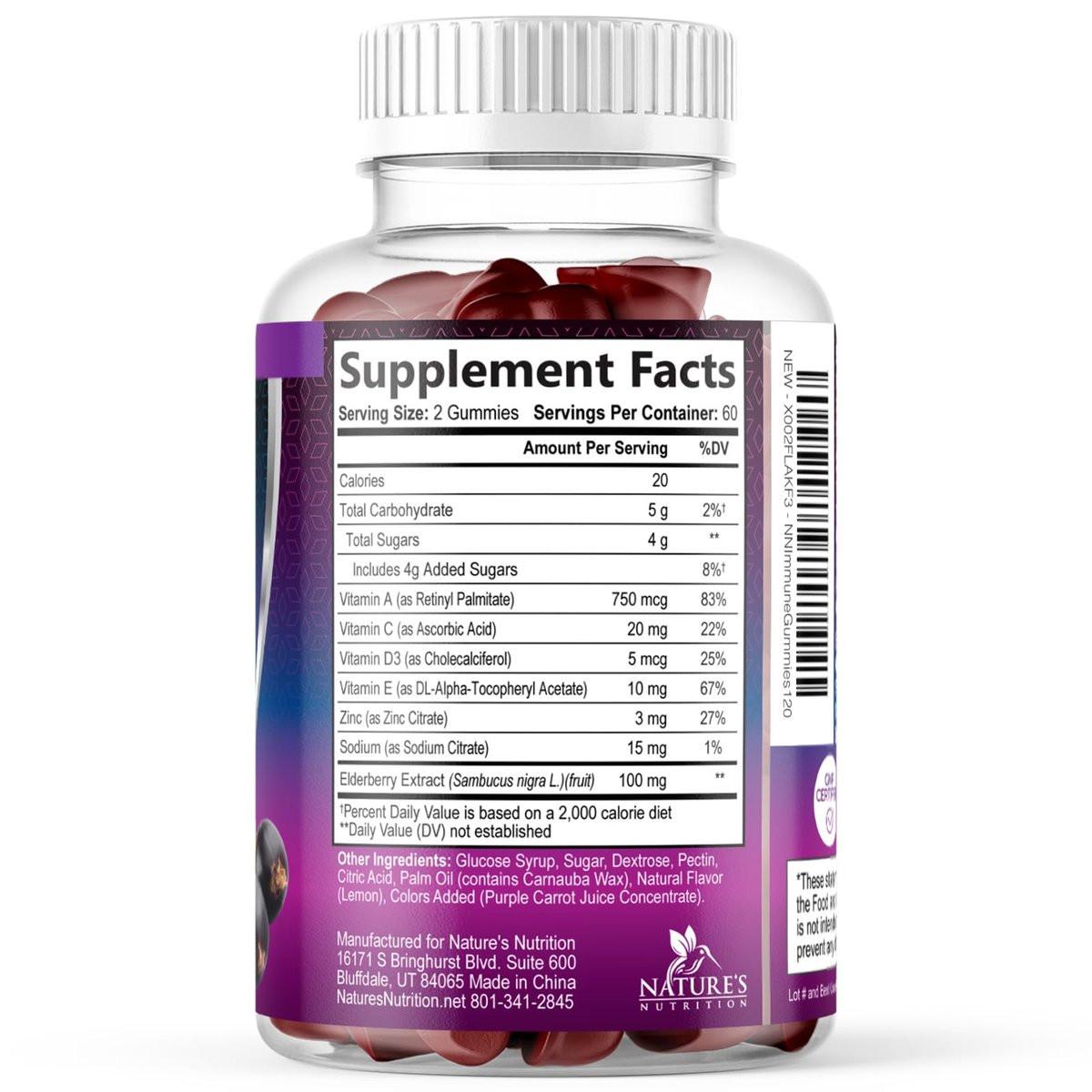 Elderberry Immune Support Gummies - 3X Strength Sambucus Elderberry Gummy with Vitamin C, D3 & Zinc - Nature’s Black Elderberry Extract - Immune Support Supplement for Adults & Kids - 120 Gummies - görsel 18