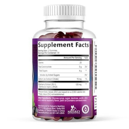 Elderberry Immune Support Gummies - Elderberry Extract Sambucus Nigra - Black Elder Berry Vitamin Supplement - Natural, Daily Immune Support Kids & Adults Love - Delicious Berry Flavor - 120 Gummies