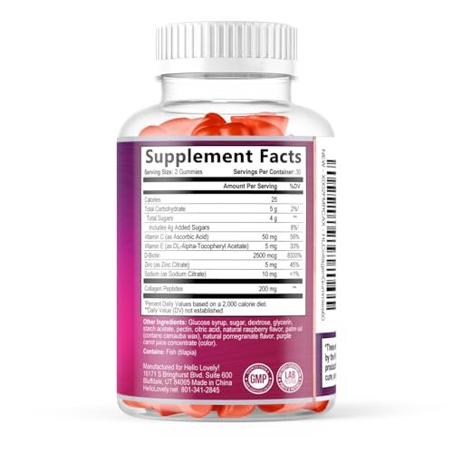 Collagen Gummies for Hair Growth - 2500 mcg D-Biotin Per Serving - Hydrolyzed Collagen Peptides Type I, III - Vitamin C & Zinc - Skin, Nails & Joint Support For Women & Men - Berry Flavor, 60 Gummies - görsel 15