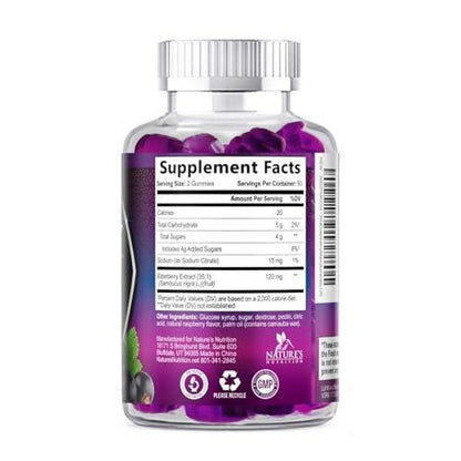 Elderberry Immune Support Gummies - Elderberry Extract Sambucus Nigra - Black Elder Berry Vitamin Supplement - Natural, Daily Immune Support Kids & Adults Love - Delicious Berry Flavor - 120 Gummies