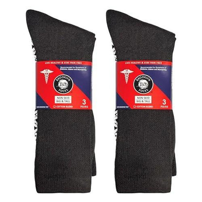 6 Pairs of Non-Skid Diabetic Crew Socks, Non Binding Top Therapeutic Cotton Gripper Socks (Black, Size: 10-13)