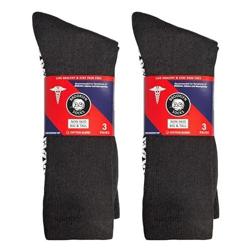 6 Pairs of Non-Skid Diabetic Crew Socks, Non Binding Top Therapeutic Cotton Gripper Socks (Black, Size: 10-13) - görsel 11