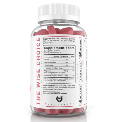 PUREFINITY Fiber Gummies for Adults with Inulin FOS from Chicory Root, Sugar Free Prebiotic Supplement for Daily Digestion & Constipation Support – Non-GMO, Vegan, 60 Count