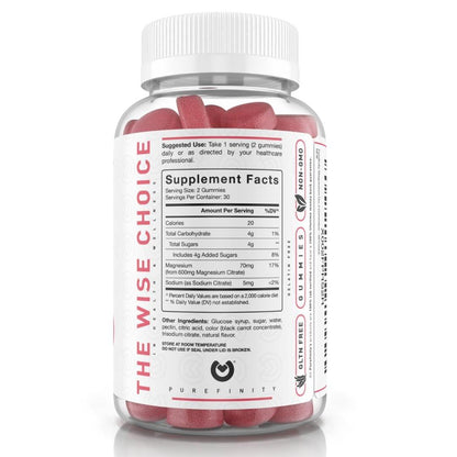 PUREFINITY Magnesium Gummies – Supplement for Sleep, Muscle Recovery, Cramps, Bone, and Energy Support – Non-GMO, Allergen Free, Vegan (60 Gummies)