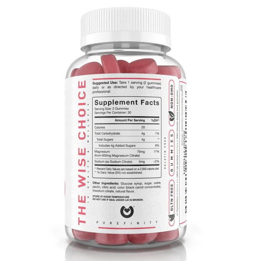 PUREFINITY Magnesium Gummies – Supplement for Sleep, Muscle Recovery, Cramps, Bone, and Energy Support – Non-GMO, Allergen Free, Vegan (60 Gummies)