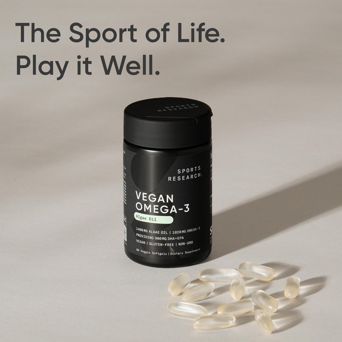 Sports Research Vegan Omega-3 Fish Oil Alternative from Algae Oil - Highest Levels of Vegan DHA & EPA Fatty Acids | Non-GMO Tested & Vegan Certified - 60 Veggie Softgels (Carrageenan Free) - görsel 9