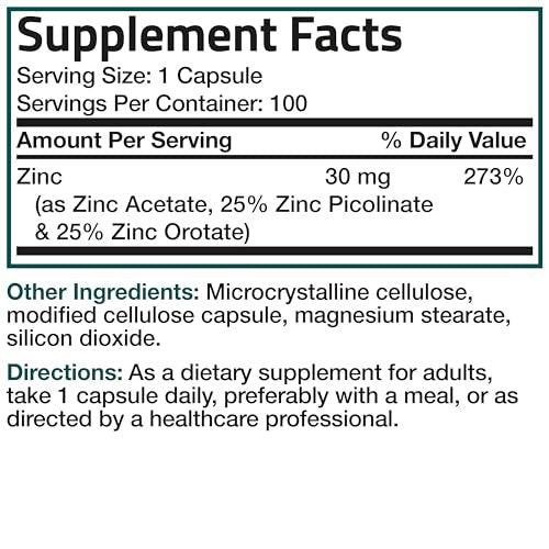 Bronson Zinc Triple Play 30 mg Triple Coverage Immune Support with Zinc Acetate, Picolinate & Orotate - Immune, Antioxidant & Skin Health Support - 100 Vegetarian Capsules - görsel 10