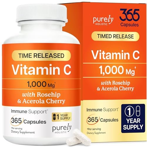 Vitamin C 1000mg | Immune Support | Timed-Release Capsules | 1 Year Supply | Vitamin C Supplement with Acerola Cherry & Rose Hips | Daily Antioxidant & Wellness Support | Vegan, Non-GMO | 365 Ct - görsel 2