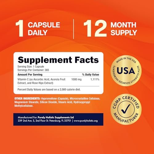 Vitamin C 1000mg | Immune Support | Timed-Release Capsules | 1 Year Supply | Vitamin C Supplement with Acerola Cherry & Rose Hips | Daily Antioxidant & Wellness Support | Vegan, Non-GMO | 365 Ct - görsel 14