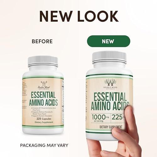Essential Amino Acids - 1 Gram Per Serving Powder Blend of All 9 Essential Aminos (EAA) and All Branched-Chain Aminos (BCAAs) (Leucine, Isoleucine, Valine) 225 Capsules, Gluten Free by Double Wood - görsel 4