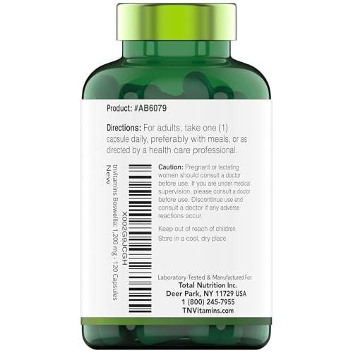 tnvitamins Boswellia Extract Capsules, 120 Count | 1,200 mg Per Capsule | 65% Boswellic Acids + 10:1 Concentrated Extract | Boswellia Serrata | Joint & Mobility Support - görsel 18