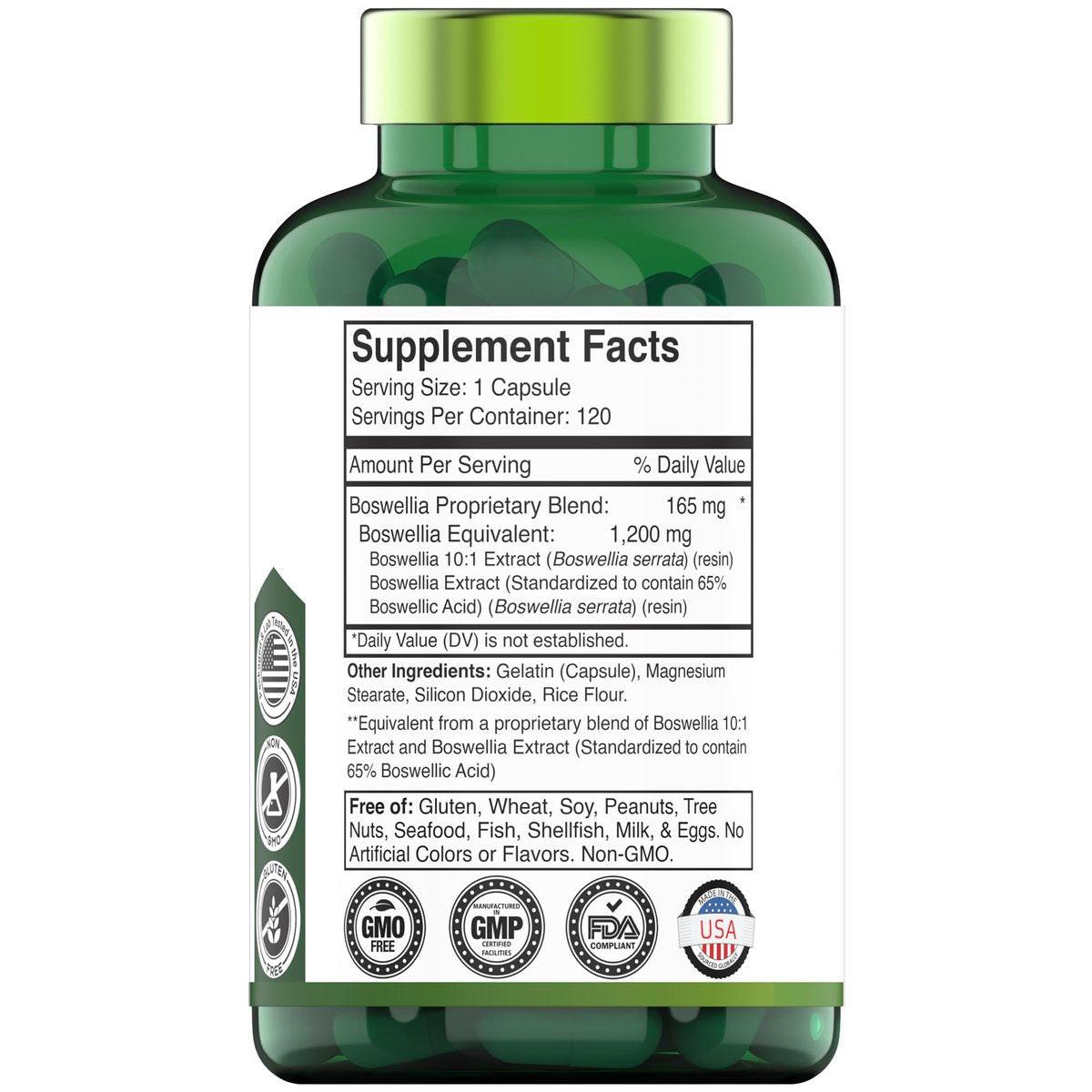 tnvitamins Boswellia Extract Capsules, 120 Count | 1,200 mg Per Capsule | 65% Boswellic Acids + 10:1 Concentrated Extract | Boswellia Serrata | Joint & Mobility Support - görsel 3