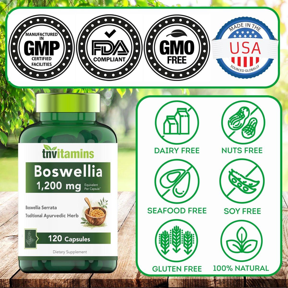 tnvitamins Boswellia Extract Capsules, 120 Count | 1,200 mg Per Capsule | 65% Boswellic Acids + 10:1 Concentrated Extract | Boswellia Serrata | Joint & Mobility Support - görsel 11