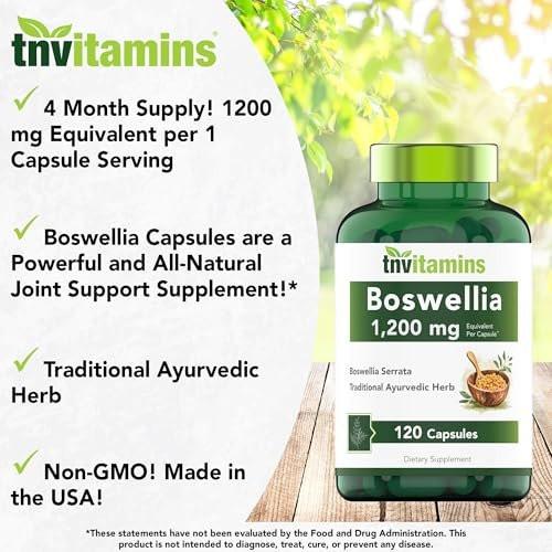 tnvitamins Boswellia Extract Capsules, 120 Count | 1,200 mg Per Capsule | 65% Boswellic Acids + 10:1 Concentrated Extract | Boswellia Serrata | Joint & Mobility Support - görsel 8