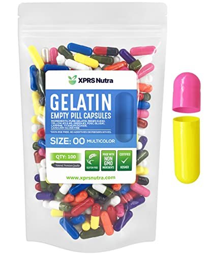 XPRS Nutra Size 00 Empty Capsules - 100 Count Empty Gelatin Capsules - Pills DIY Capsule Filling - Fillable Pill Gel Caps for Do-It-Yourself Supplements (Multi Color) - görsel 2