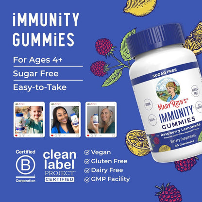 MARYRUTH'S Sugar Free Immunity Gummies | Powerful Blend | Elderberry Vitamin C & Zinc | Vitamin D3 & Echinacea | Immune Support Supplement | Gummies for Kids & Adults | Vegan | Non GMO | 90ct